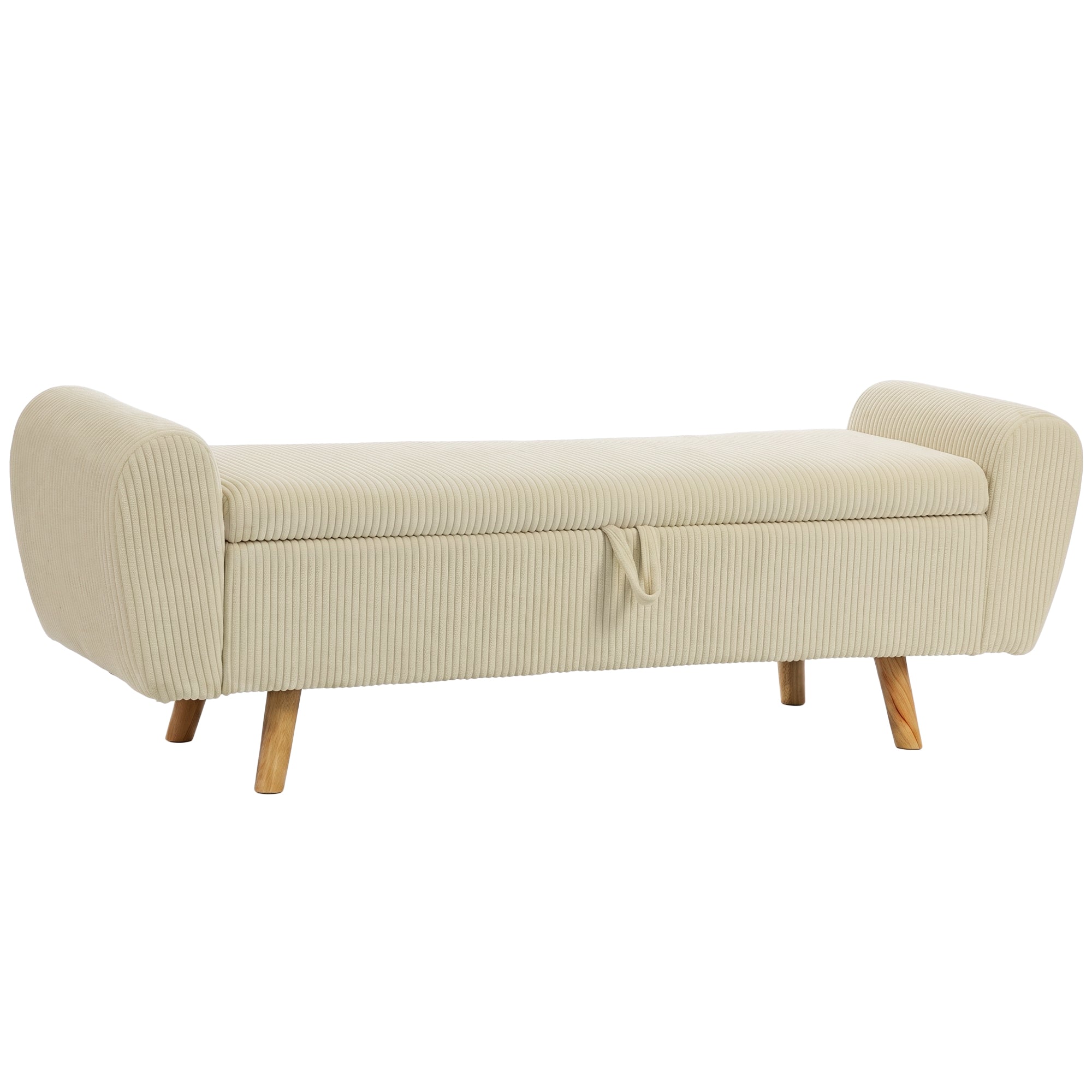 73 L Storage Bench, 59 x 17.7 x 20 in (150 x 45 x 51 cm), Upholstered Corduroy Velvet with Armrests and Hevea Wood Legs, Beige