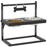 Elevated Dog Bowl Height Adjustable Food Bowl with Stand Bone-Shaped Metal Plate, 2 x 900ml Stainless Steel Bowls Adjustable Dog Bowls Feeding Bowl Feeding Station for Dogs Cats Black