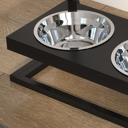 Elevated Dog Bowl Height Adjustable Food Bowl with Stand Bone-Shaped Metal Plate, 2 x 900ml Stainless Steel Bowls Adjustable Dog Bowls Feeding Bowl Feeding Station for Dogs Cats Black