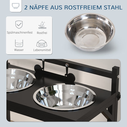 Elevated Dog Bowl Height Adjustable Food Bowl with Stand Bone-Shaped Metal Plate, 2 x 900ml Stainless Steel Bowls Adjustable Dog Bowls Feeding Bowl Feeding Station for Dogs Cats Black