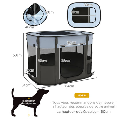 Oxford Fabric Dog Park, Puppy Park, Outdoor Enclosure for Animals, with Storage Pockets, Foldable Enclosure for Dogs and Puppies, 84 x 64 x 53 cm, Gray and Black