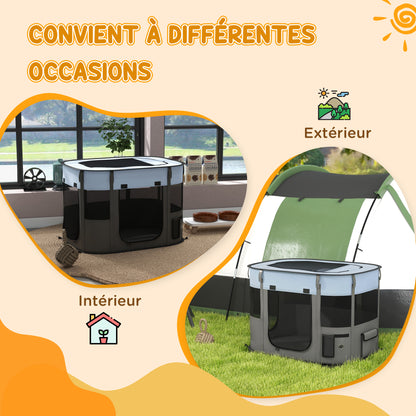 Oxford Fabric Dog Park, Puppy Park, Outdoor Enclosure for Animals, with Storage Pockets, Foldable Enclosure for Dogs and Puppies, 84 x 64 x 53 cm, Gray and Black