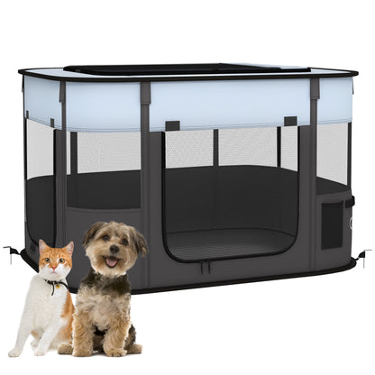 Oxford Fabric Dog Park, Puppy Park, Outdoor Enclosure for Animals, with Storage Pockets, Foldable Enclosure for Dogs and Puppies, 84 x 64 x 53 cm, Gray and Black