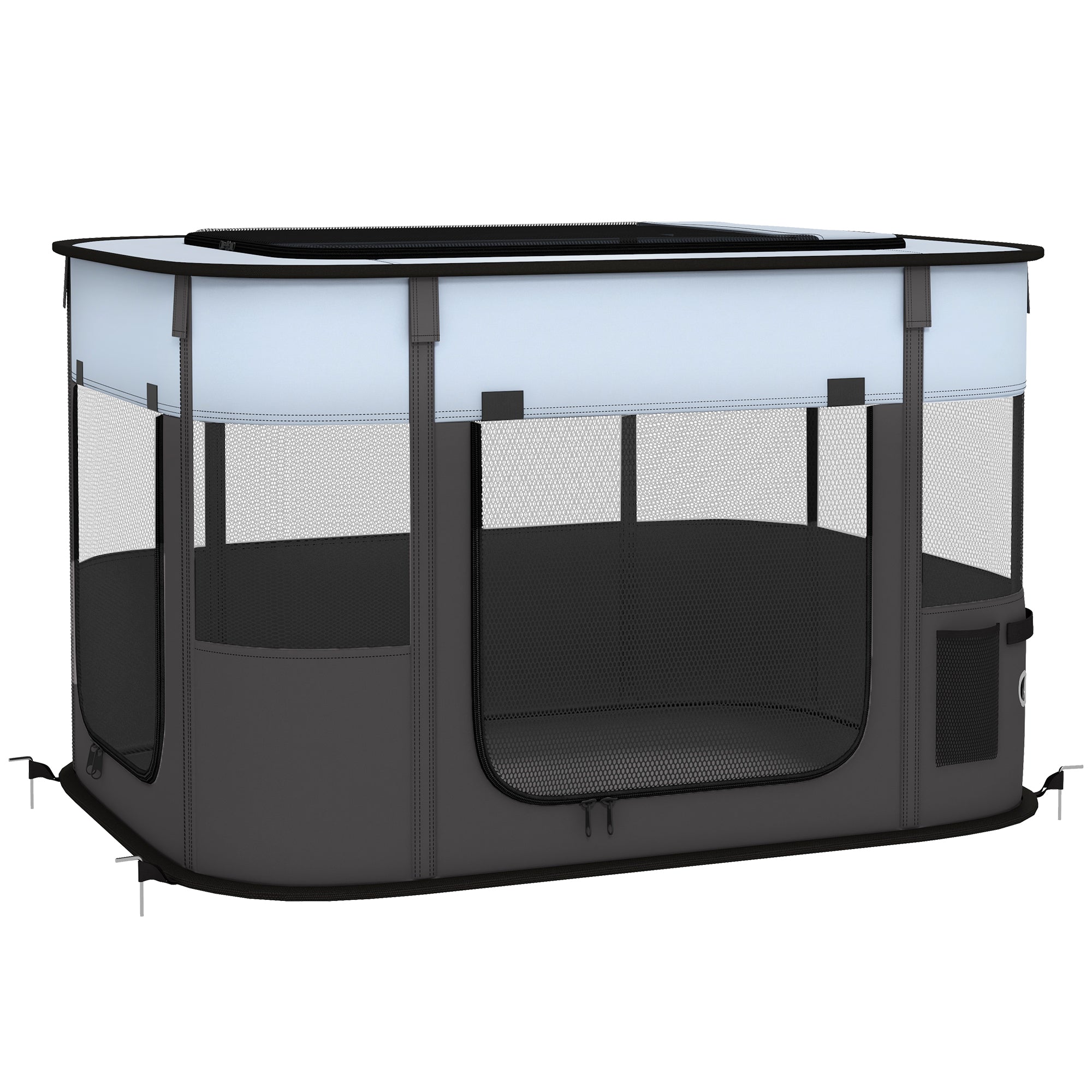 Oxford Fabric Dog Park, Puppy Park, Outdoor Enclosure for Animals, with Storage Pockets, Foldable Enclosure for Dogs and Puppies, 84 x 64 x 53 cm, Gray and Black