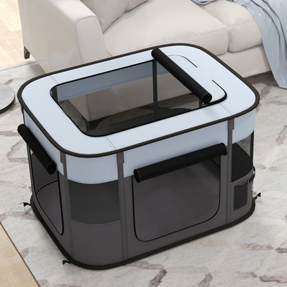 Oxford Fabric Dog Park, Puppy Park, Outdoor Enclosure for Animals, with Storage Pockets, Foldable Enclosure for Dogs and Puppies, 84 x 64 x 53 cm, Gray and Black