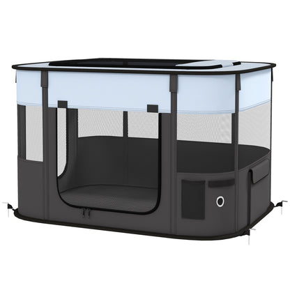 Oxford Fabric Dog Park, Puppy Park, Outdoor Enclosure for Animals, with Storage Pockets, Foldable Enclosure for Dogs and Puppies, 84 x 64 x 53 cm, Gray and Black