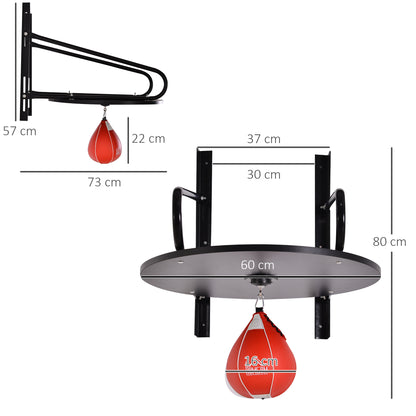 Punching Ball Speed Bag Boxing with Rotating Plate Support + Wooden Pump Adjustable Height Steel Synthetic Coating Red Black