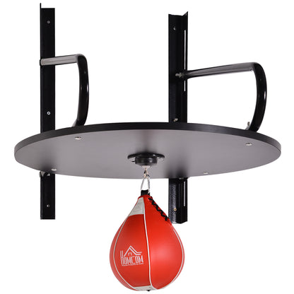 Punching Ball Speed Bag Boxing with Rotating Plate Support + Wooden Pump Adjustable Height Steel Synthetic Coating Red Black