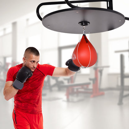 Punching Ball Speed Bag Boxing with Rotating Plate Support + Wooden Pump Adjustable Height Steel Synthetic Coating Red Black