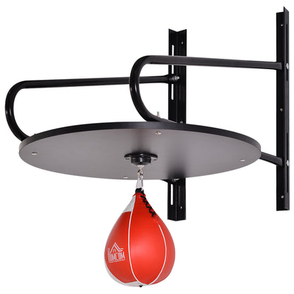Punching Ball Speed Bag Boxing with Rotating Plate Support + Wooden Pump Adjustable Height Steel Synthetic Coating Red Black
