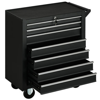 Tool Cart with 7 Drawers, EVA Mats, Lock and 2 Keys, Braked Wheels and Handle, Steel for Garage, Black