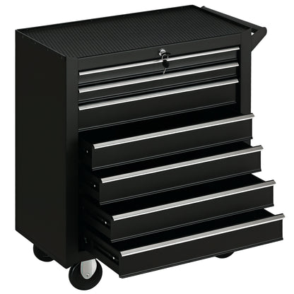 Tool Cart with 7 Drawers, EVA Mats, Lock and 2 Keys, Braked Wheels and Handle, Steel for Garage, Black