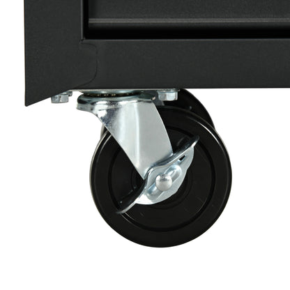 Tool Cart with 7 Drawers, EVA Mats, Lock and 2 Keys, Braked Wheels and Handle, Steel for Garage, Black