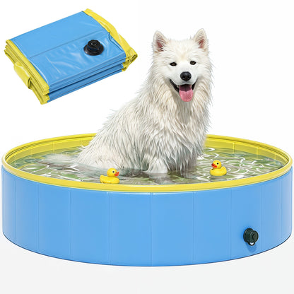 Foldable Dog Pool for Medium & Large Dogs, 120 x 30 cm (47 x 12 in) – Non-Slip Portable Pet Paddling Pool – Blue