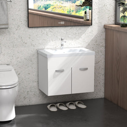 Wall-Hung Bathroom Vanity Unit with Sink, 2 Doors with Soft-Close Hinges, 61x40x50cm, Glossy White