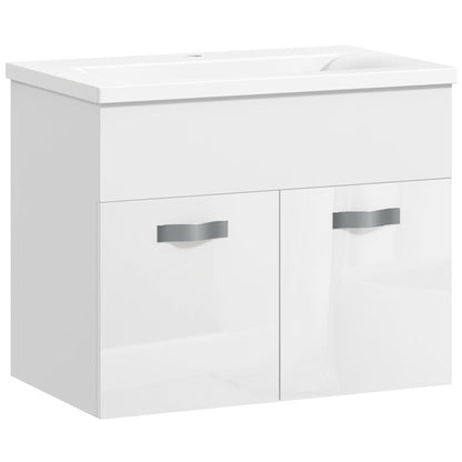 Wall-Hung Bathroom Vanity Unit with Sink, 2 Doors with Soft-Close Hinges, 61x40x50cm, Glossy White