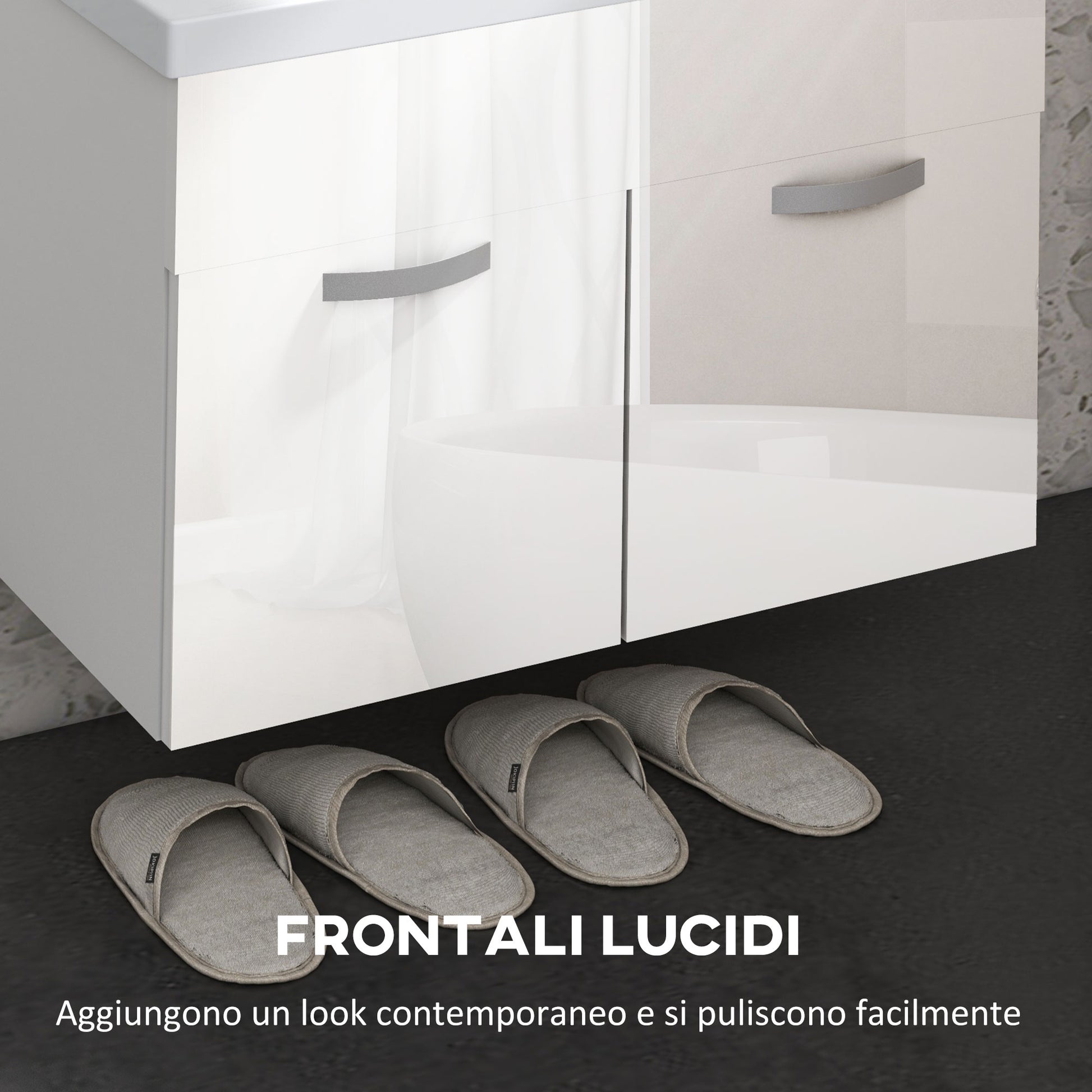 Wall-Hung Bathroom Vanity Unit with Sink, 2 Doors with Soft-Close Hinges, 61x40x50cm, Glossy White