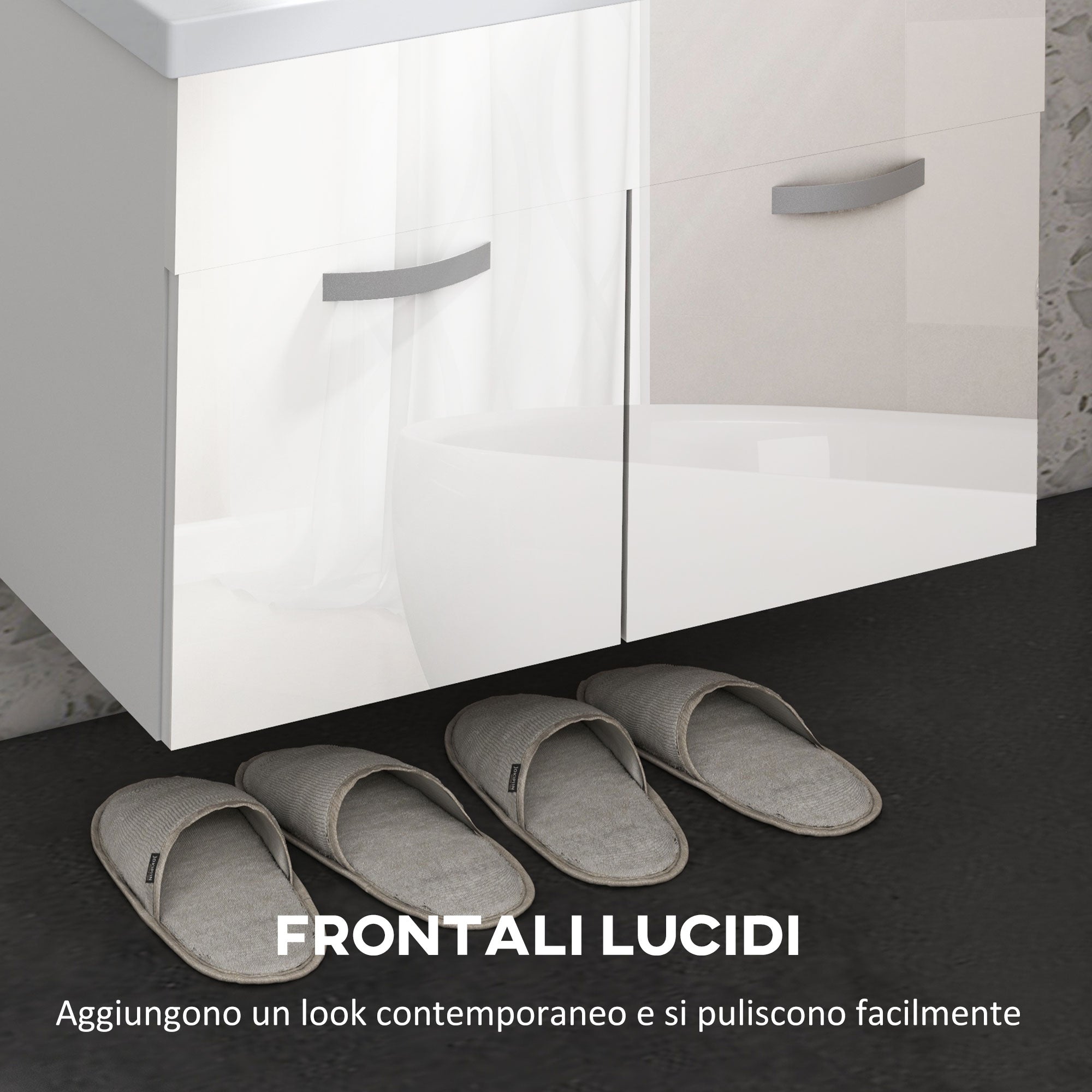 Wall-Hung Bathroom Vanity Unit with Sink, 2 Doors with Soft-Close Hinges, 61x40x50cm, Glossy White