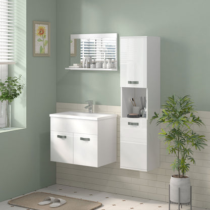 Wall-Hung Bathroom Vanity Unit with Sink, 2 Doors with Soft-Close Hinges, 61x40x50cm, Glossy White