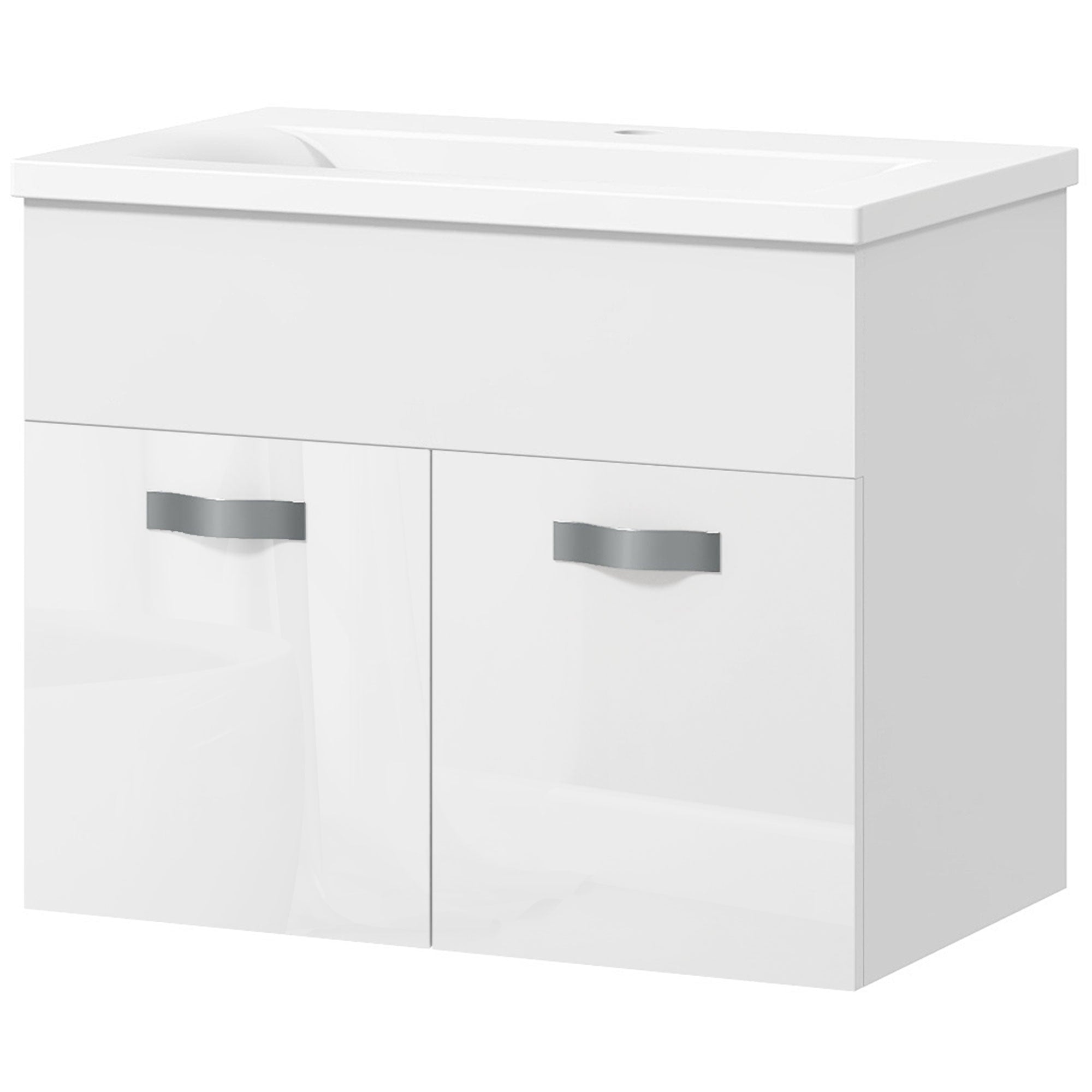 Wall-Hung Bathroom Vanity Unit with Sink, 2 Doors with Soft-Close Hinges, 61x40x50cm, Glossy White
