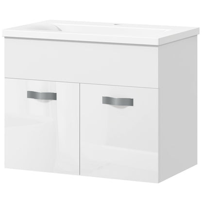 Wall-Hung Bathroom Vanity Unit with Sink, 2 Doors with Soft-Close Hinges, 61x40x50cm, Glossy White