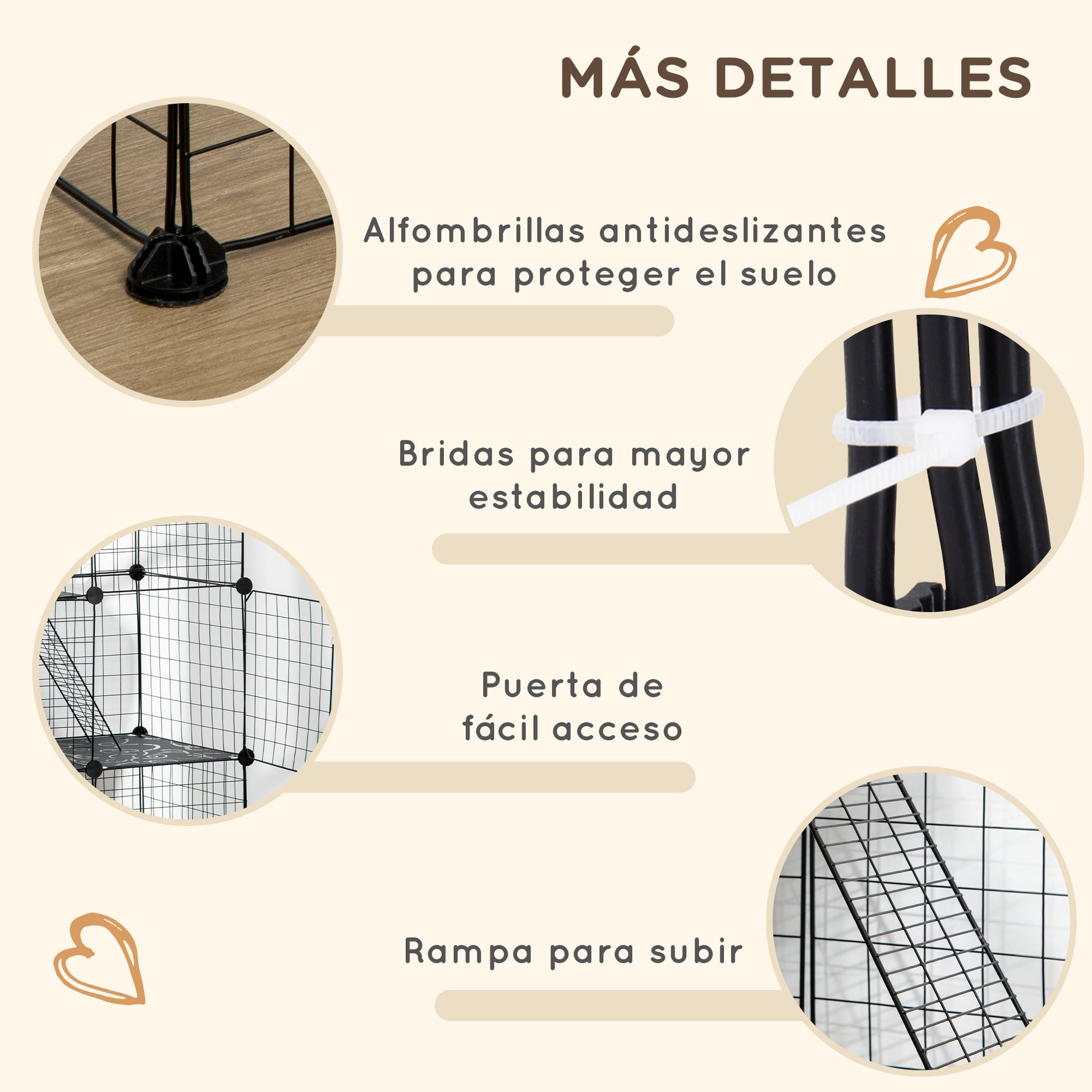 Small Animal Cage with 31 Panels DIY Pet Playpen with Ramp Enclosure for Kittens Rabbits Chinchillas 105x45x105 cm Black