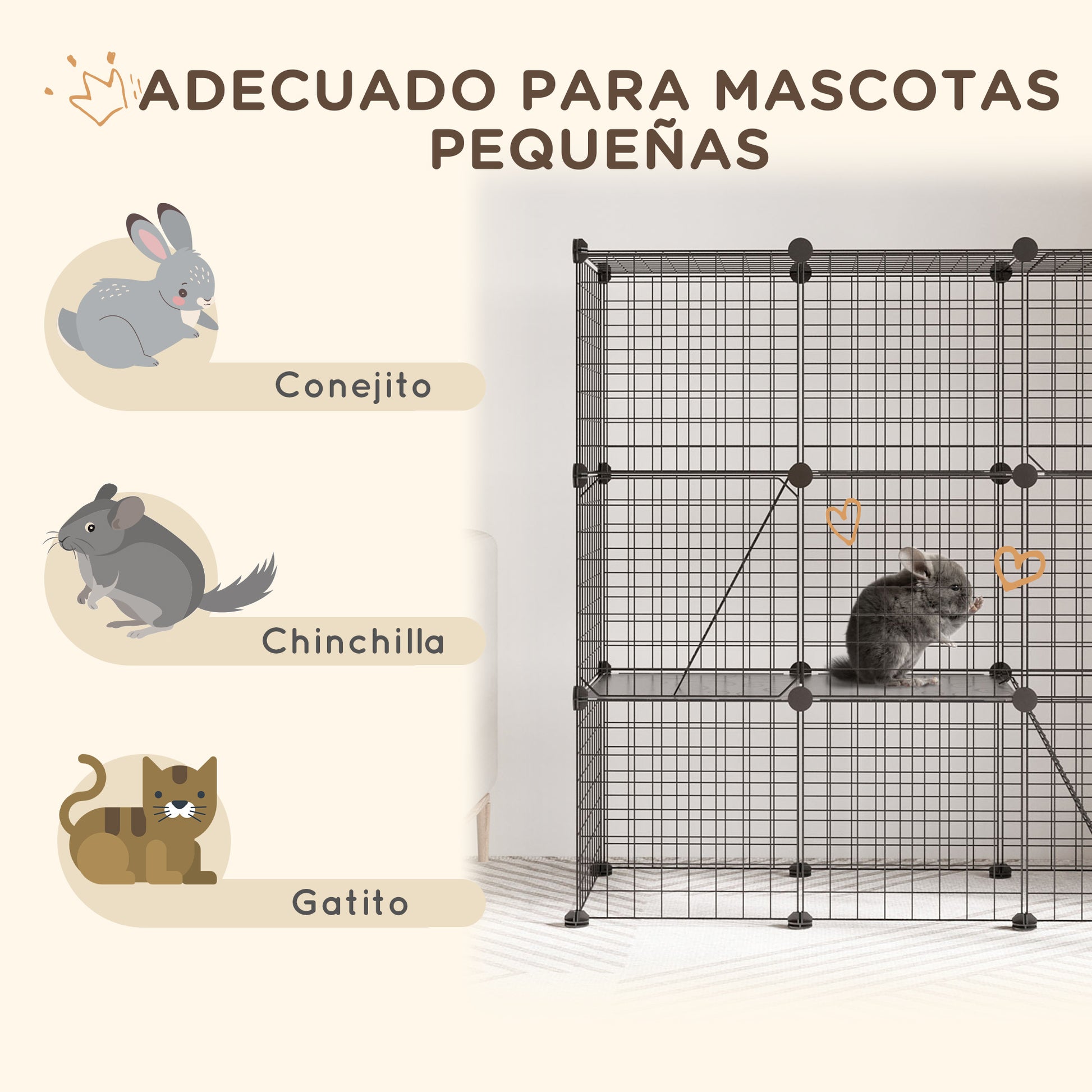 Small Animal Cage with 31 Panels DIY Pet Playpen with Ramp Enclosure for Kittens Rabbits Chinchillas 105x45x105 cm Black