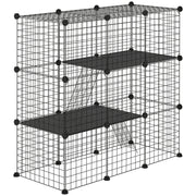 Small Animal Cage with 31 Panels DIY Pet Playpen with Ramp Enclosure for Kittens Rabbits Chinchillas 105x45x105 cm Black