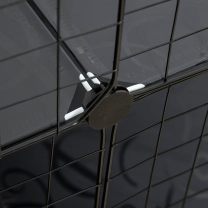 Small Animal Cage with 31 Panels DIY Pet Playpen with Ramp Enclosure for Kittens Rabbits Chinchillas 105x45x105 cm Black