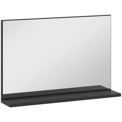 Wall Bathroom Mirror with Shelf, Modern Multipurpose Mirror for Bathroom, Bedroom, and Entryway, 60x12x40 cm, Black