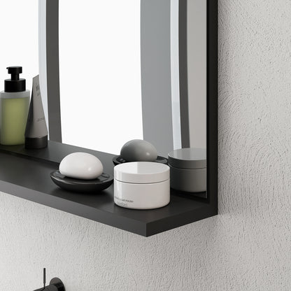 Wall Bathroom Mirror with Shelf, Modern Multipurpose Mirror for Bathroom, Bedroom, and Entryway, 60x12x40 cm, Black