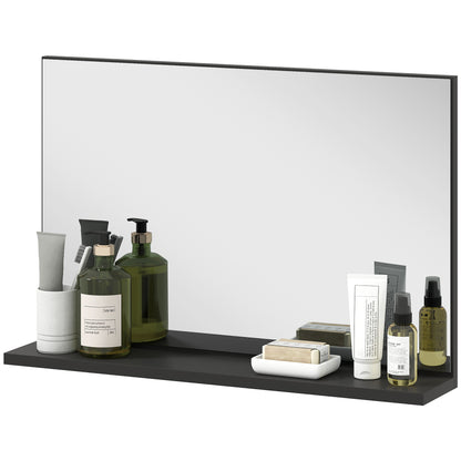 Wall Bathroom Mirror with Shelf, Modern Multipurpose Mirror for Bathroom, Bedroom, and Entryway, 60x12x40 cm, Black
