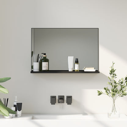 Wall Bathroom Mirror with Shelf, Modern Multipurpose Mirror for Bathroom, Bedroom, and Entryway, 60x12x40 cm, Black