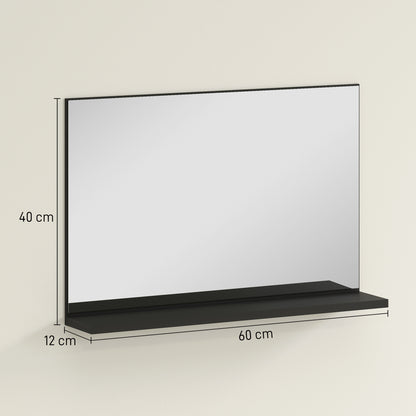 Wall Bathroom Mirror with Shelf, Modern Multipurpose Mirror for Bathroom, Bedroom, and Entryway, 60x12x40 cm, Black