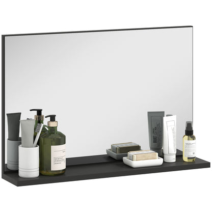 Wall Bathroom Mirror with Shelf, Modern Multipurpose Mirror for Bathroom, Bedroom, and Entryway, 60x12x40 cm, Black
