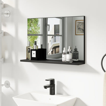 Wall Bathroom Mirror with Shelf, Modern Multipurpose Mirror for Bathroom, Bedroom, and Entryway, 60x12x40 cm, Black