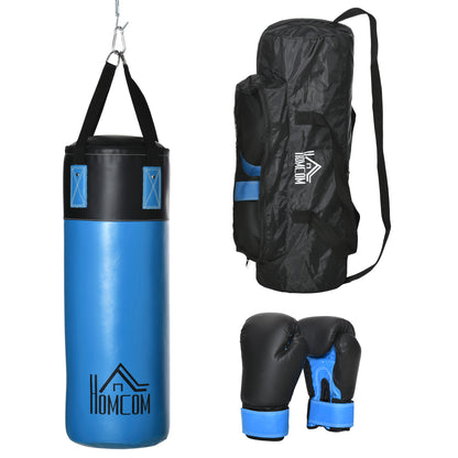 Professional Punching Bag with 8 oz Gloves, Hook, and Storage Bag Training Sandbag for Adults and Teens Ø25x102 cm Blue