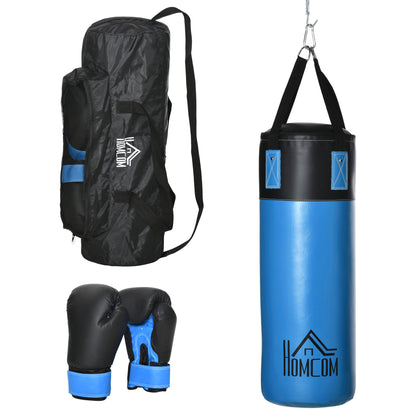 Professional Punching Bag with 8 oz Gloves, Hook, and Storage Bag Training Sandbag for Adults and Teens Ø25x102 cm Blue