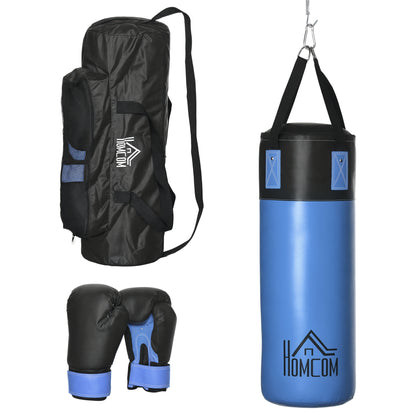 Professional Punching Bag with 8 oz Gloves, Hook, and Storage Bag Training Sandbag for Adults and Teens Ø25x102 cm Blue