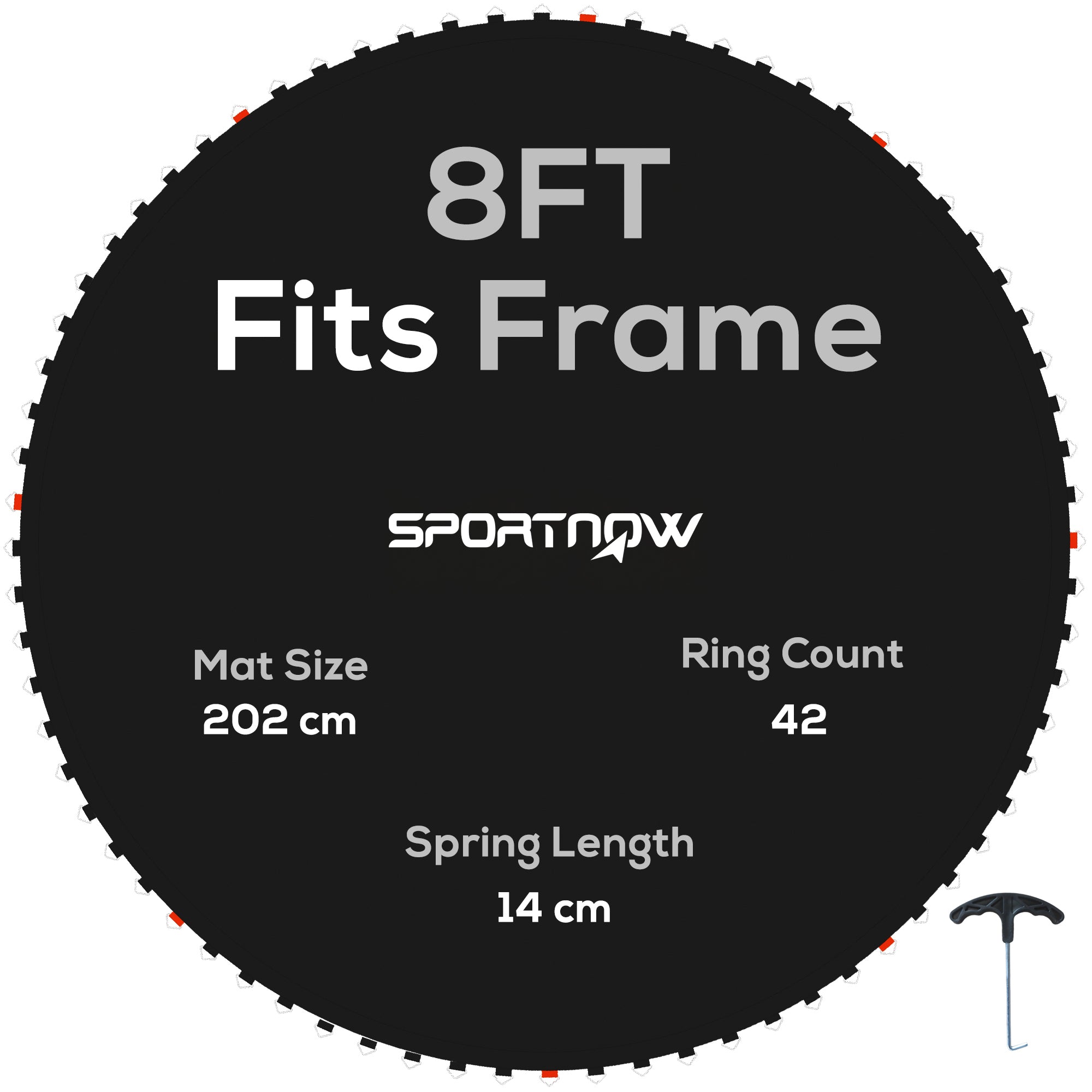 SPORTNOW Replacement Trampoline Mat, Compatible with 8ft Trampoline Ø 2.4m and 14 cm Springs, with spring pulling tool and 42 V-hooks (spring not included)