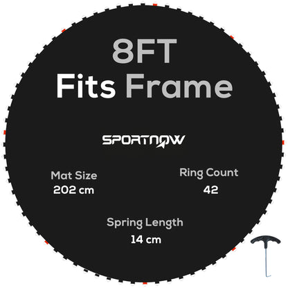 SPORTNOW Replacement Trampoline Mat, Compatible with 8ft Trampoline Ø 2.4m and 14 cm Springs, with spring pulling tool and 42 V-hooks (spring not included)