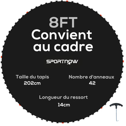 SPORTNOW Replacement Trampoline Mat, Compatible with 8ft Trampoline Ø 2.4m and 14 cm Springs, with spring pulling tool and 42 V-hooks (spring not included)