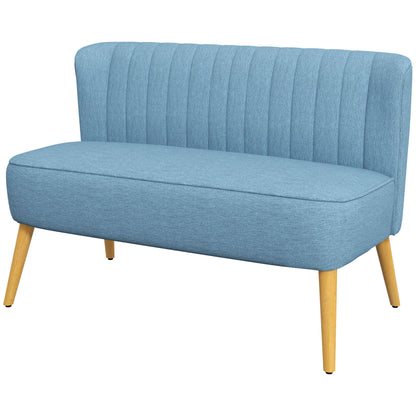 2-Seater Fabric Sofa Upholstered Sofa Double Sofa Retro Look Seat Furniture Lounge Sofa Wooden Frame Blue 117 x 56.5 x 77 cm
