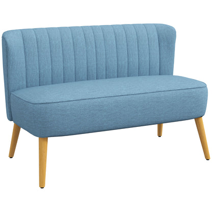2-Seater Fabric Sofa Upholstered Sofa Double Sofa Retro Look Seat Furniture Lounge Sofa Wooden Frame Blue 117 x 56.5 x 77 cm
