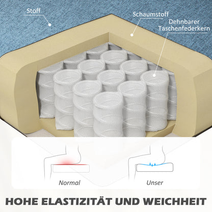 2-Seater Fabric Sofa Upholstered Sofa Double Sofa Retro Look Seat Furniture Lounge Sofa Wooden Frame Blue 117 x 56.5 x 77 cm