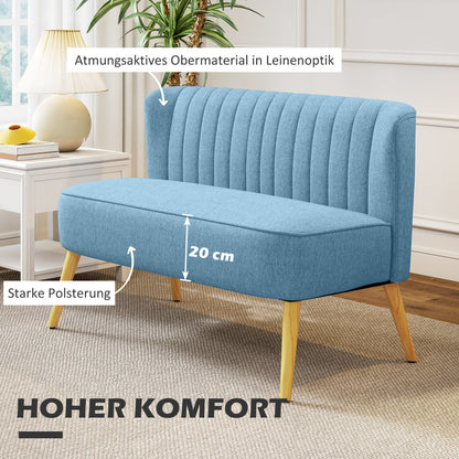 2-Seater Fabric Sofa Upholstered Sofa Double Sofa Retro Look Seat Furniture Lounge Sofa Wooden Frame Blue 117 x 56.5 x 77 cm