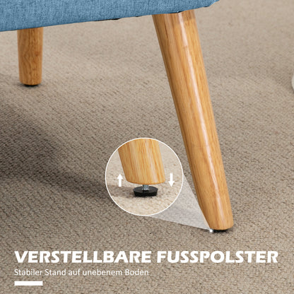 2-Seater Fabric Sofa Upholstered Sofa Double Sofa Retro Look Seat Furniture Lounge Sofa Wooden Frame Blue 117 x 56.5 x 77 cm