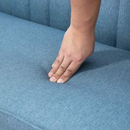 2-Seater Fabric Sofa Upholstered Sofa Double Sofa Retro Look Seat Furniture Lounge Sofa Wooden Frame Blue 117 x 56.5 x 77 cm