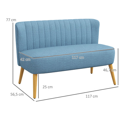 2-Seater Fabric Sofa Upholstered Sofa Double Sofa Retro Look Seat Furniture Lounge Sofa Wooden Frame Blue 117 x 56.5 x 77 cm