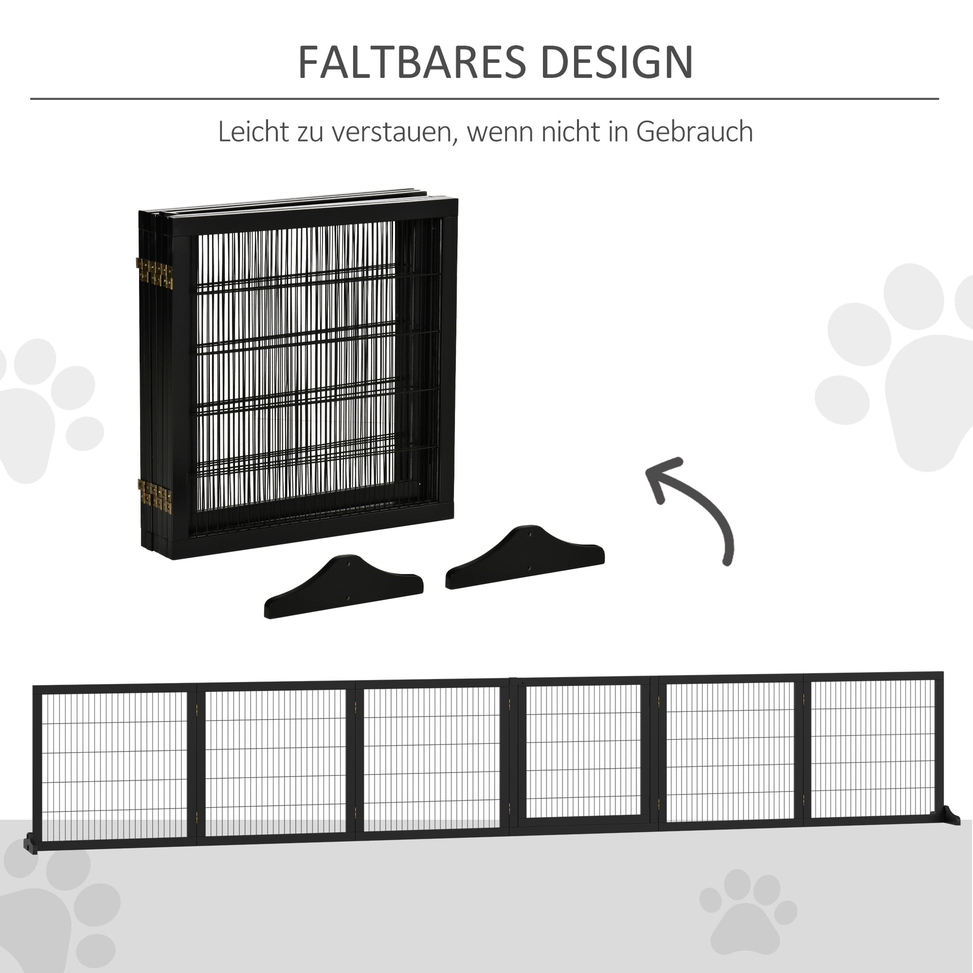 Dog Safety Gate Adjustable Pet Gate with Feet 432 x 70 cm Wooden Dog Gate Foldable Stair Gate Dog Safety Gate for Stairs, Doors, Hallway, 6 Panels, Black